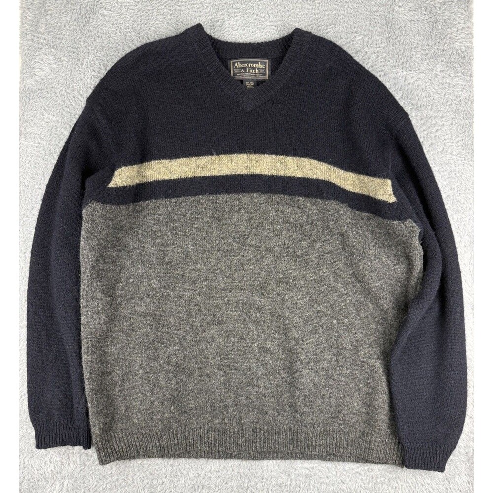 Vintage 90s Abercrombie & Fitch Shetland Wool Sweater Mens XL Striped V Neck